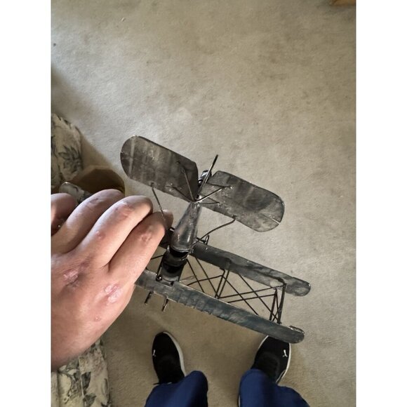 Silver Metal Bi Plane Model Airplane k796 - Picture 4 of 6